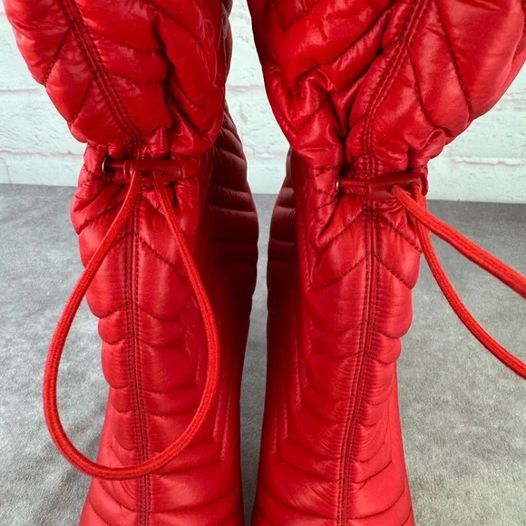 Gucci Gg Matelasse 95mm Red Nylon Slouchy Quilted Heeled Boots - Picture 8 of 13